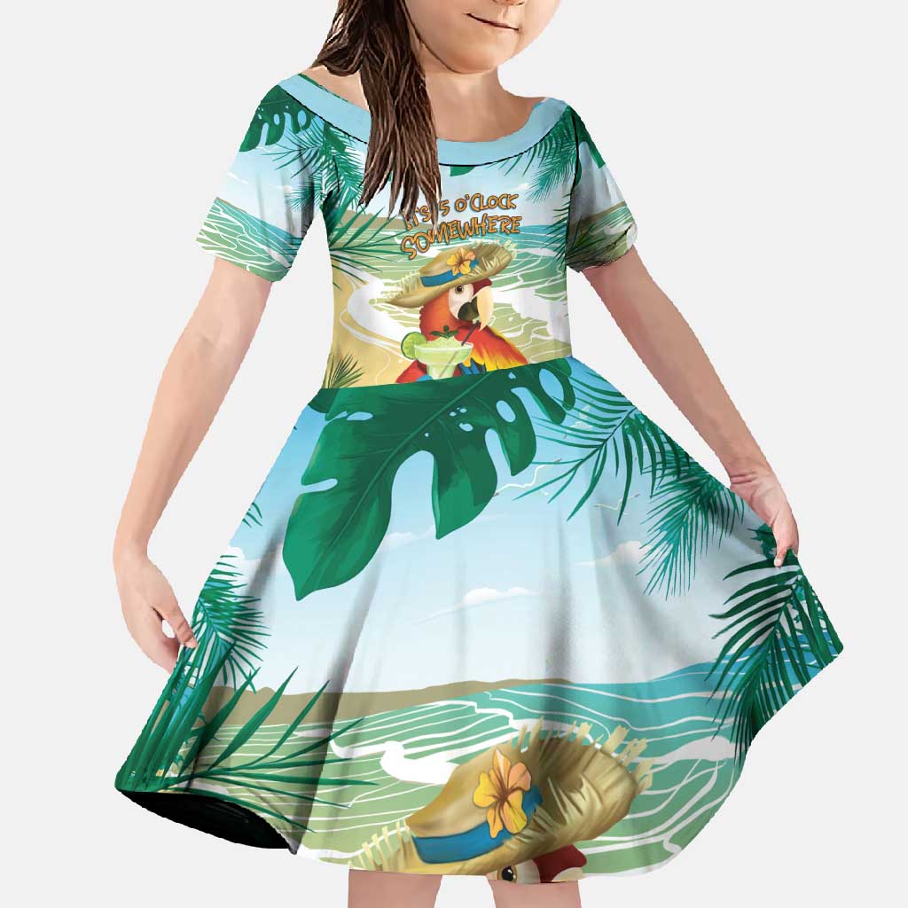 Aloha Hawaii It's 5 o'clock Somewhere Family Matching Long Sleeve Bodycon Dress and Hawaiian Shirt LT7 Daughter's Dress Blue - Polynesian Pride