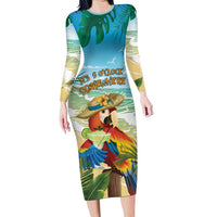 Aloha Hawaii It's 5 o'clock Somewhere Family Matching Long Sleeve Bodycon Dress and Hawaiian Shirt LT7 Mom's Dress Blue - Polynesian Pride