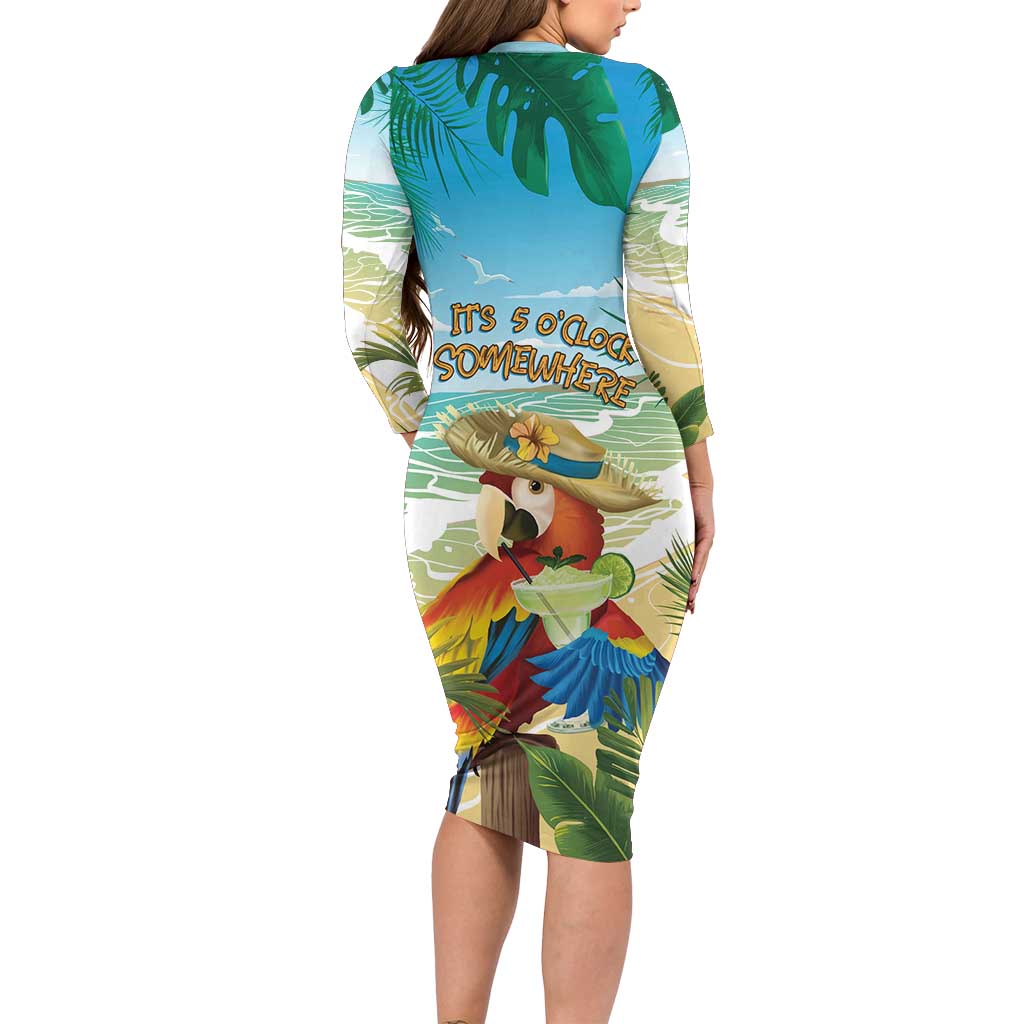 Aloha Hawaii It's 5 o'clock Somewhere Family Matching Long Sleeve Bodycon Dress and Hawaiian Shirt LT7 - Polynesian Pride