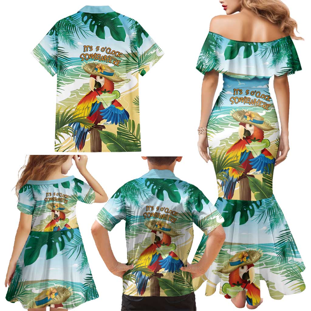 Aloha Hawaii It's 5 o'clock Somewhere Family Matching Mermaid Dress and Hawaiian Shirt LT7 - Polynesian Pride