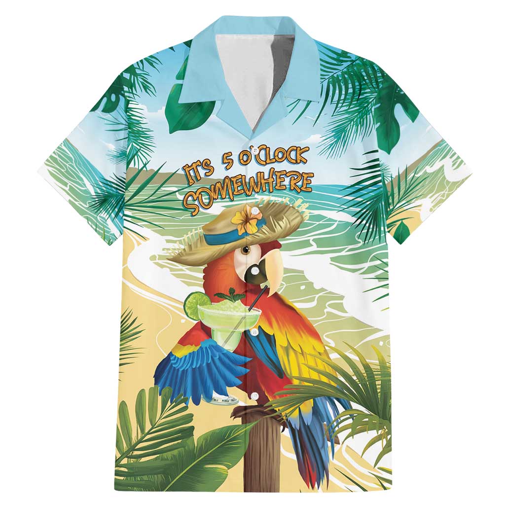 Aloha Hawaii It's 5 o'clock Somewhere Family Matching Mermaid Dress and Hawaiian Shirt LT7 Dad's Shirt - Short Sleeve Blue - Polynesian Pride