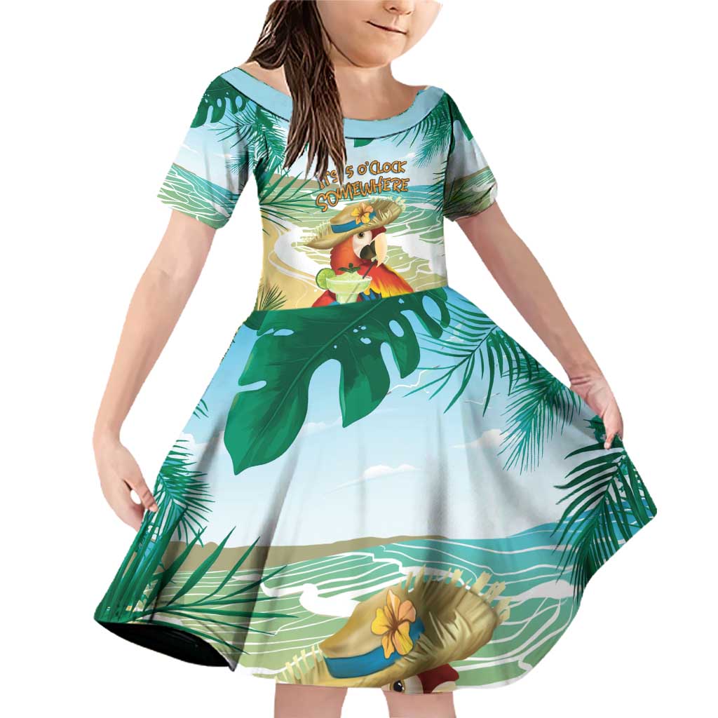 Aloha Hawaii It's 5 o'clock Somewhere Family Matching Off Shoulder Short Dress and Hawaiian Shirt LT7 Daughter's Dress Blue - Polynesian Pride