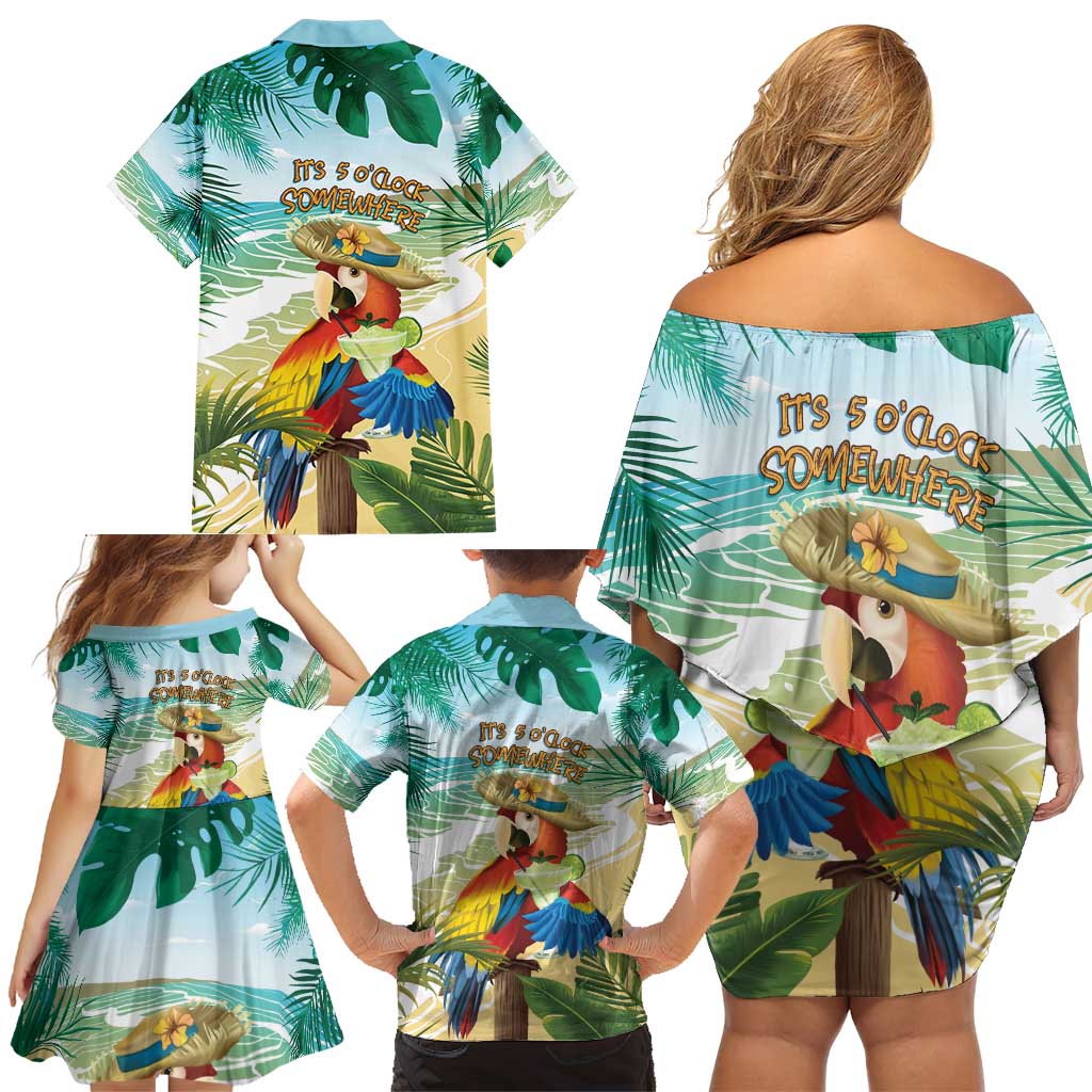 Aloha Hawaii It's 5 o'clock Somewhere Family Matching Off Shoulder Short Dress and Hawaiian Shirt LT7 - Polynesian Pride