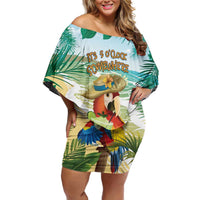Aloha Hawaii It's 5 o'clock Somewhere Family Matching Off Shoulder Short Dress and Hawaiian Shirt LT7 Mom's Dress Blue - Polynesian Pride