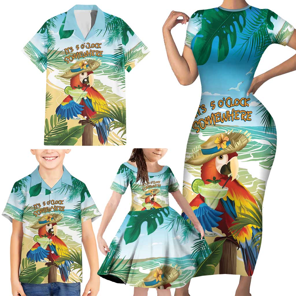 Aloha Hawaii It's 5 o'clock Somewhere Family Matching Short Sleeve Bodycon Dress and Hawaiian Shirt LT7 - Polynesian Pride