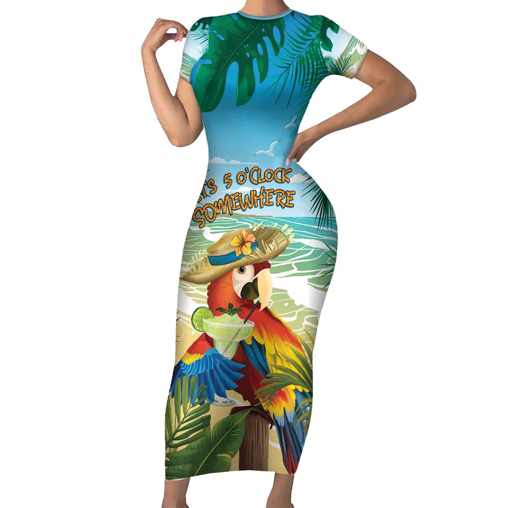 Aloha Hawaii It's 5 o'clock Somewhere Short Sleeve Bodycon Dress LT7 Long Dress Blue - Polynesian Pride