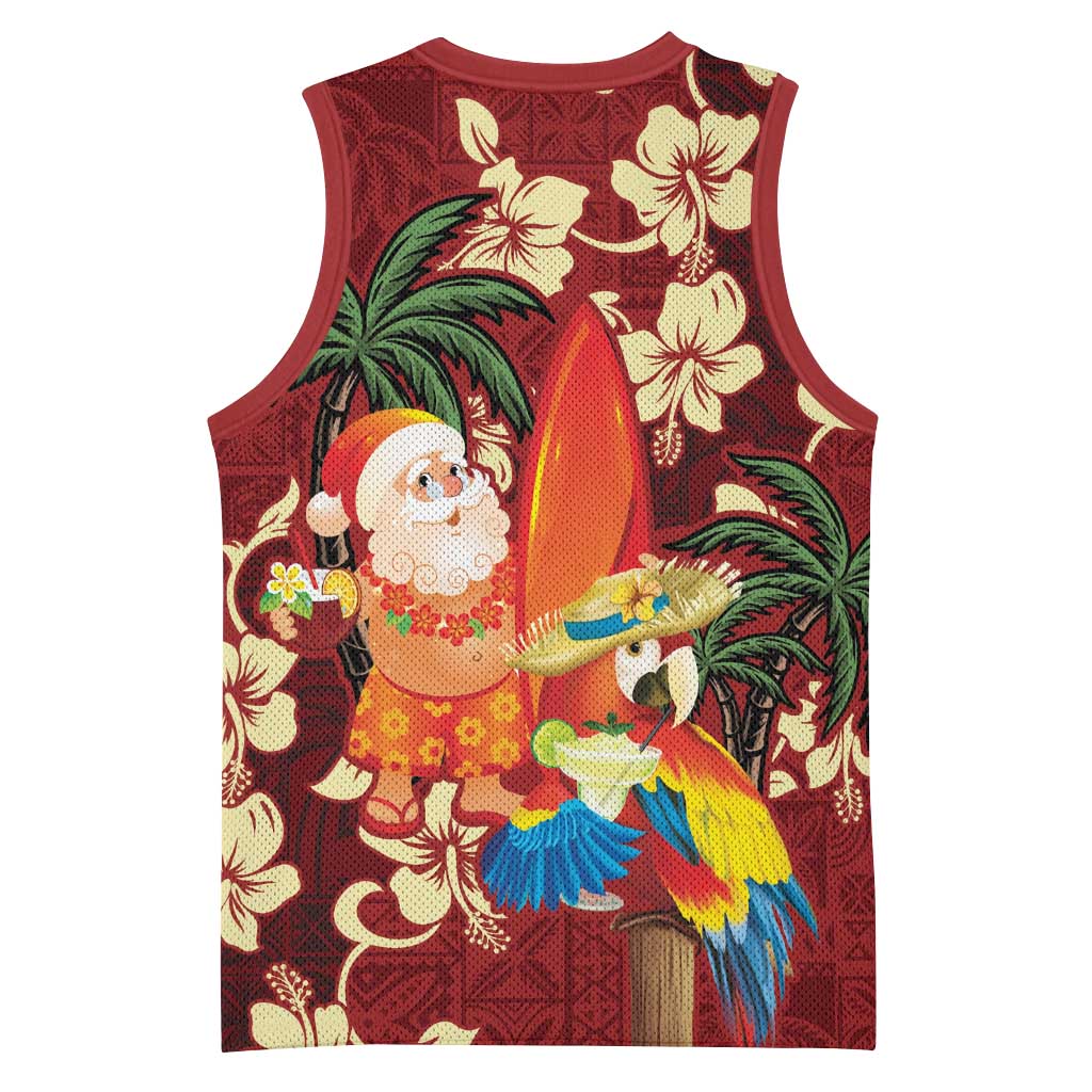 Crimson Red Tropical Christmas Hawaii Tapa Basketball Jersey Aloha Santa Drink Party LT7 - Polynesian Pride