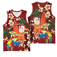 Crimson Red Tropical Christmas Hawaii Tapa Basketball Jersey Aloha Santa Drink Party LT7 - Polynesian Pride