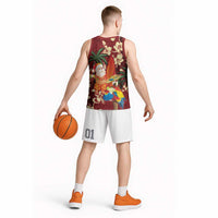 Crimson Red Tropical Christmas Hawaii Tapa Basketball Jersey Aloha Santa Drink Party LT7 - Polynesian Pride
