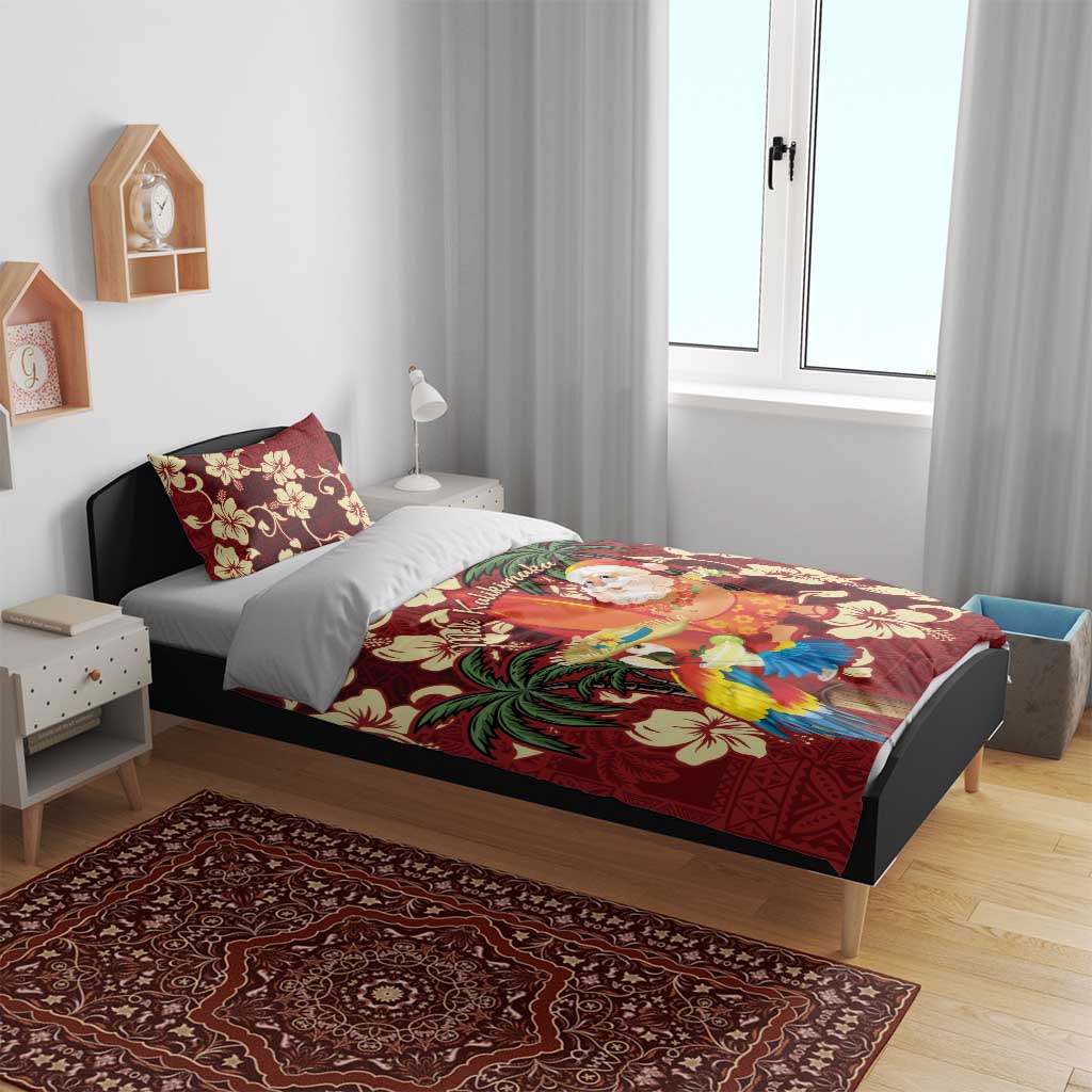 Crimson Red Tropical Christmas Hawaii Tapa Bedding Set Aloha Santa Drink Party - Polynesian Pride