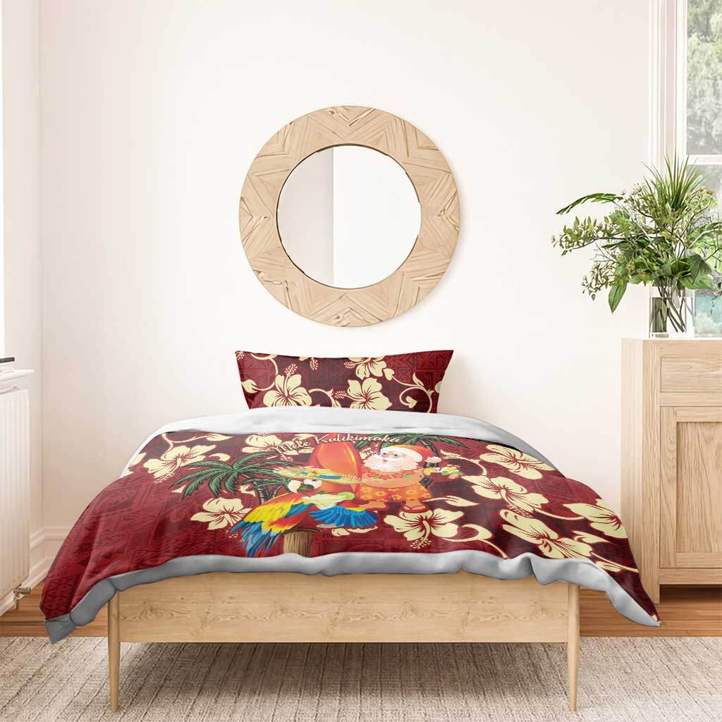 Crimson Red Tropical Christmas Hawaii Tapa Bedding Set Aloha Santa Drink Party - Polynesian Pride