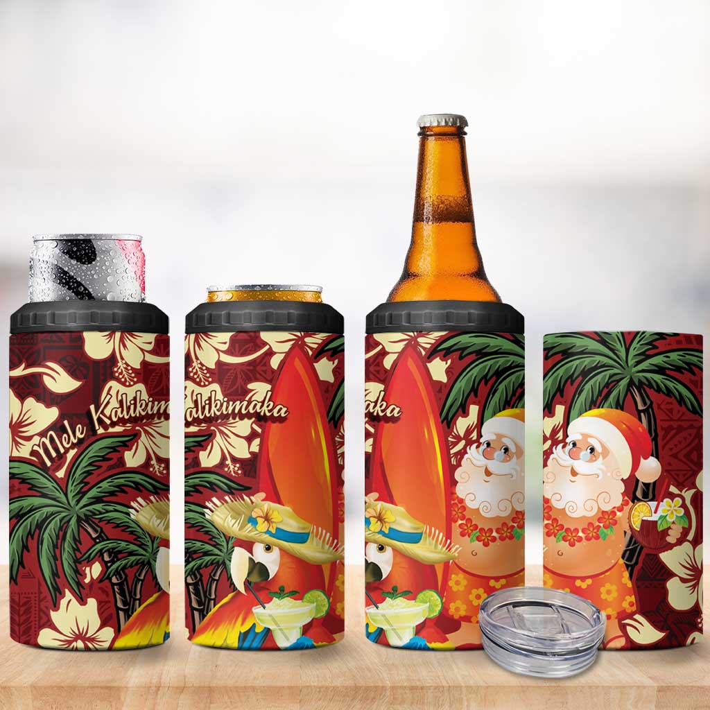 Crimson Red Tropical Christmas Hawaii Tapa 4 in 1 Can Cooler Tumbler Aloha Santa Drink Party LT7 - Polynesian Pride