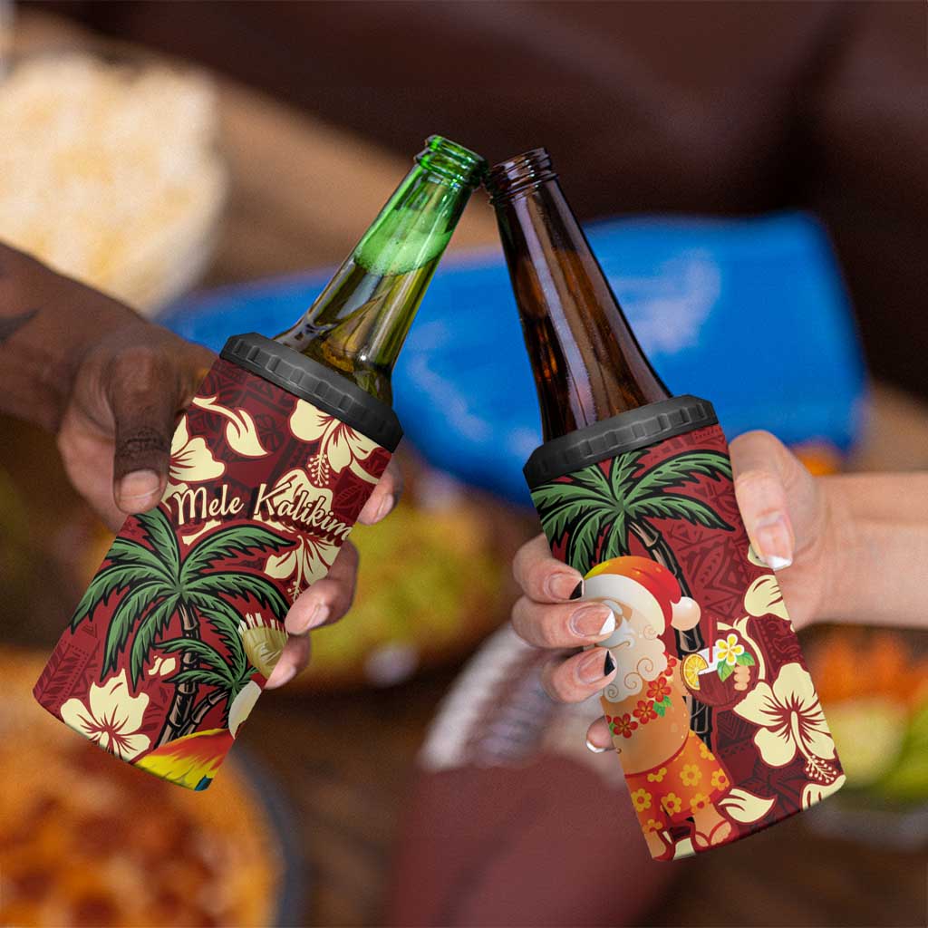 Crimson Red Tropical Christmas Hawaii Tapa 4 in 1 Can Cooler Tumbler Aloha Santa Drink Party LT7 - Polynesian Pride
