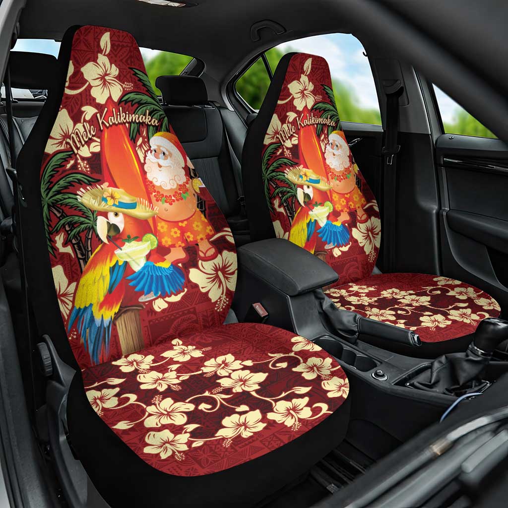 Crimson Red Tropical Christmas Hawaii Tapa Car Seat Cover Aloha Santa Drink Party LT7 One Size Red - Polynesian Pride