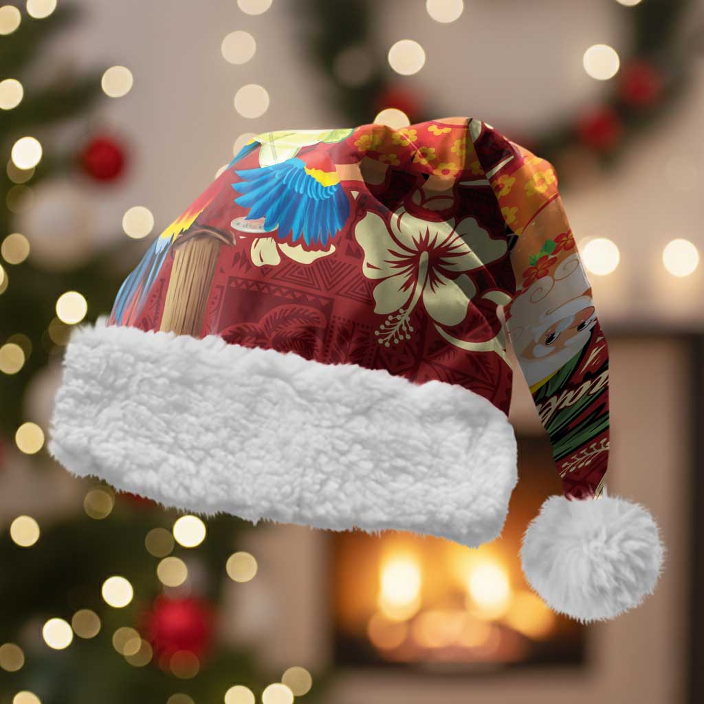 Crimson Red Tropical Christmas Hawaii Tapa Christmas Santa Hat Aloha Santa Drink Party LT7 With Fur Red - Polynesian Pride
