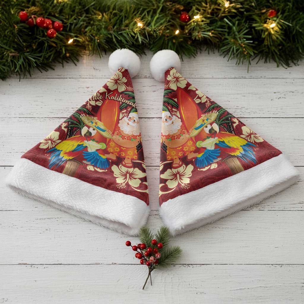 Crimson Red Tropical Christmas Hawaii Tapa Christmas Santa Hat Aloha Santa Drink Party LT7 - Polynesian Pride