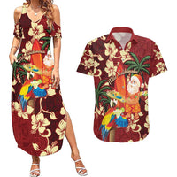Crimson Red Tropical Christmas Hawaii Tapa Couples Matching Summer Maxi Dress and Hawaiian Shirt Aloha Santa Drink Party LT7 Red - Polynesian Pride