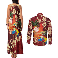 Crimson Red Tropical Christmas Hawaii Tapa Couples Matching Tank Maxi Dress and Long Sleeve Button Shirt Aloha Santa Drink Party LT7 - Polynesian Pride