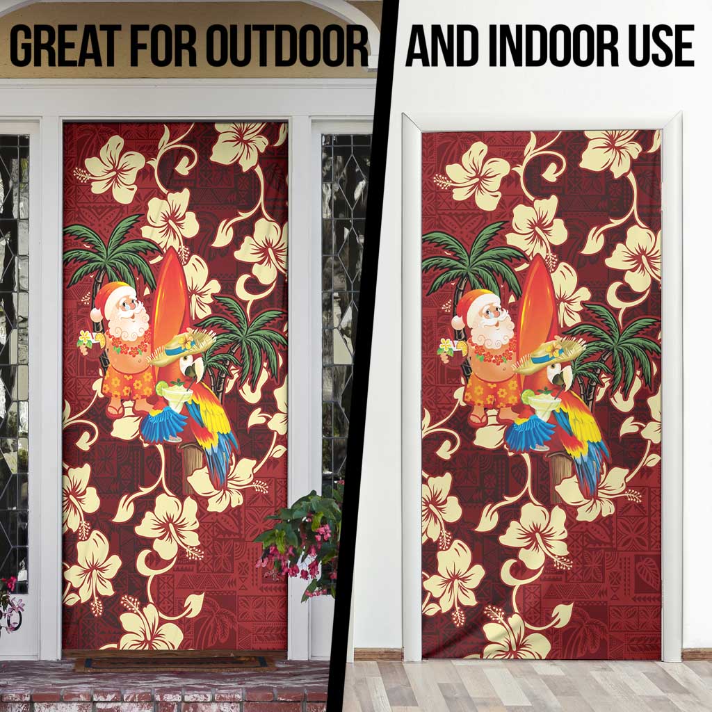 Crimson Red Tropical Christmas Hawaii Tapa Door Cover Aloha Santa Drink Party LT7 - Polynesian Pride