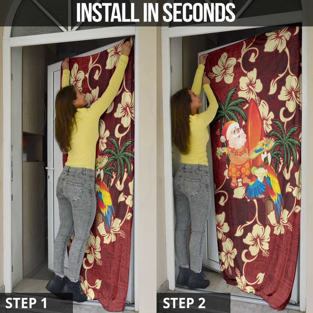 Crimson Red Tropical Christmas Hawaii Tapa Door Cover Aloha Santa Drink Party LT7 - Polynesian Pride