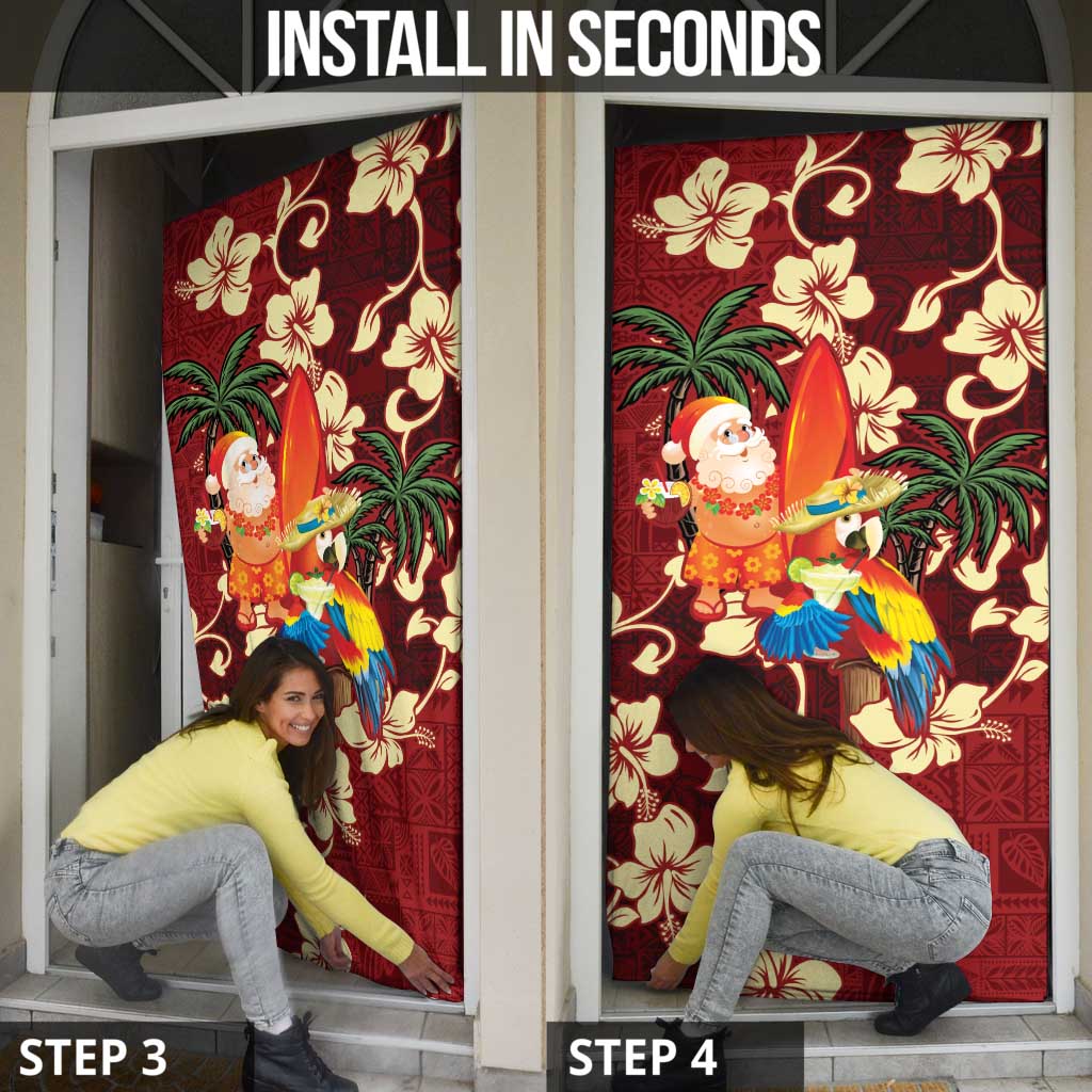 Crimson Red Tropical Christmas Hawaii Tapa Door Cover Aloha Santa Drink Party LT7 - Polynesian Pride