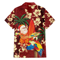 Crimson Red Tropical Christmas Hawaii Tapa Family Matching Off Shoulder Maxi Dress and Hawaiian Shirt Aloha Santa Drink Party LT7 - Polynesian Pride