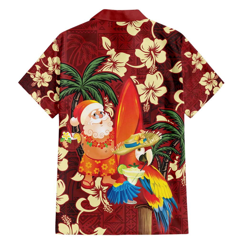 Crimson Red Tropical Christmas Hawaii Tapa Family Matching Summer Maxi Dress and Hawaiian Shirt Aloha Santa Drink Party LT7 - Polynesian Pride