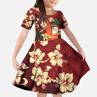 Crimson Red Tropical Christmas Hawaii Tapa Family Matching Tank Maxi Dress and Hawaiian Shirt Aloha Santa Drink Party LT7 Daughter's Dress Red - Polynesian Pride