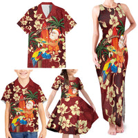 Crimson Red Tropical Christmas Hawaii Tapa Family Matching Tank Maxi Dress and Hawaiian Shirt Aloha Santa Drink Party LT7 - Polynesian Pride