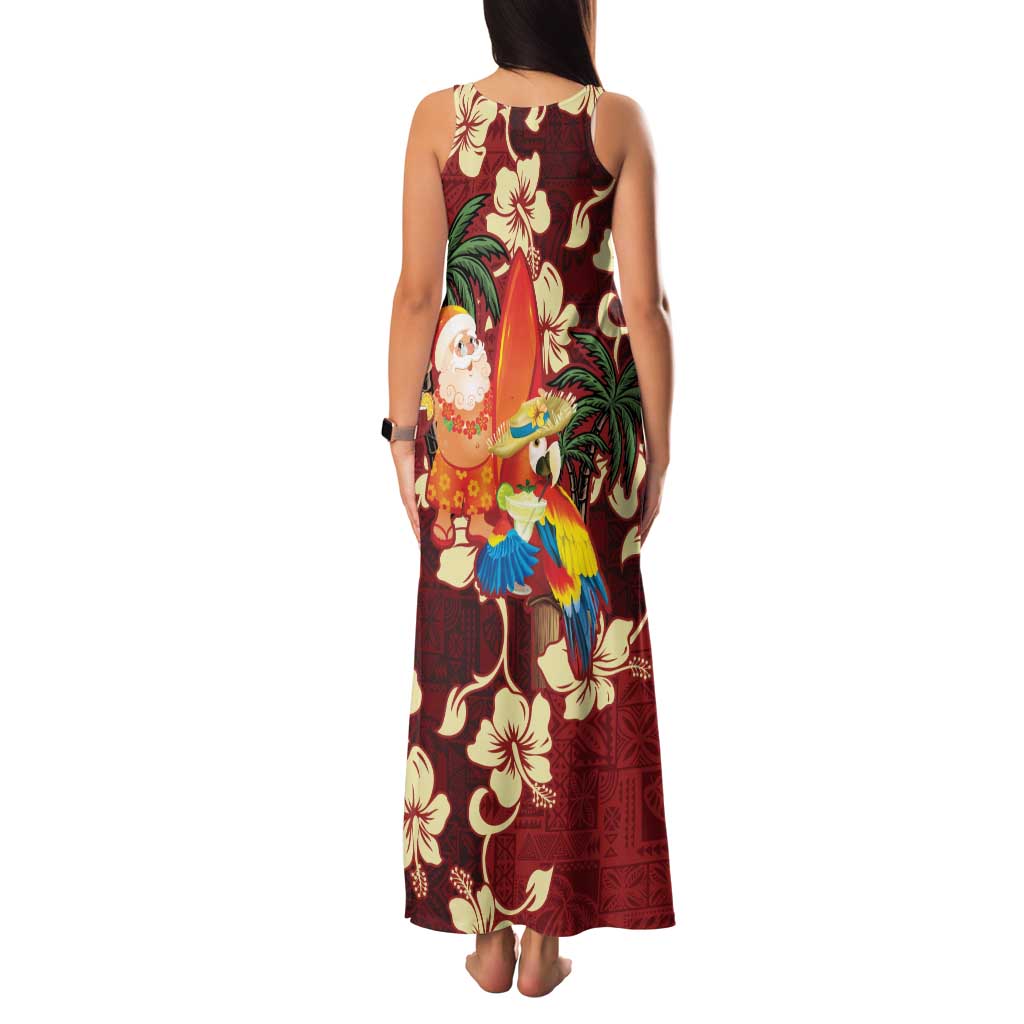 Crimson Red Tropical Christmas Hawaii Tapa Family Matching Tank Maxi Dress and Hawaiian Shirt Aloha Santa Drink Party LT7 - Polynesian Pride