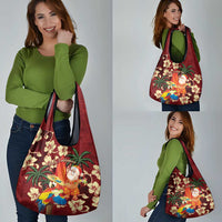 Crimson Red Tropical Christmas Hawaii Tapa Grocery Bag Aloha Santa Drink Party - Polynesian Pride