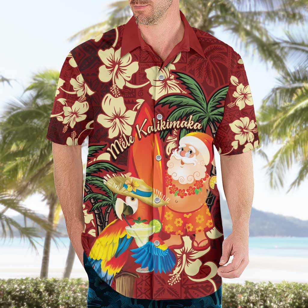 Crimson Red Tropical Christmas Hawaii Tapa Hawaiian Shirt Aloha Santa Drink Party LT7 - Polynesian Pride