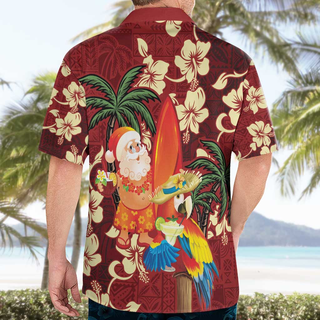 Crimson Red Tropical Christmas Hawaii Tapa Hawaiian Shirt Aloha Santa Drink Party LT7 - Polynesian Pride