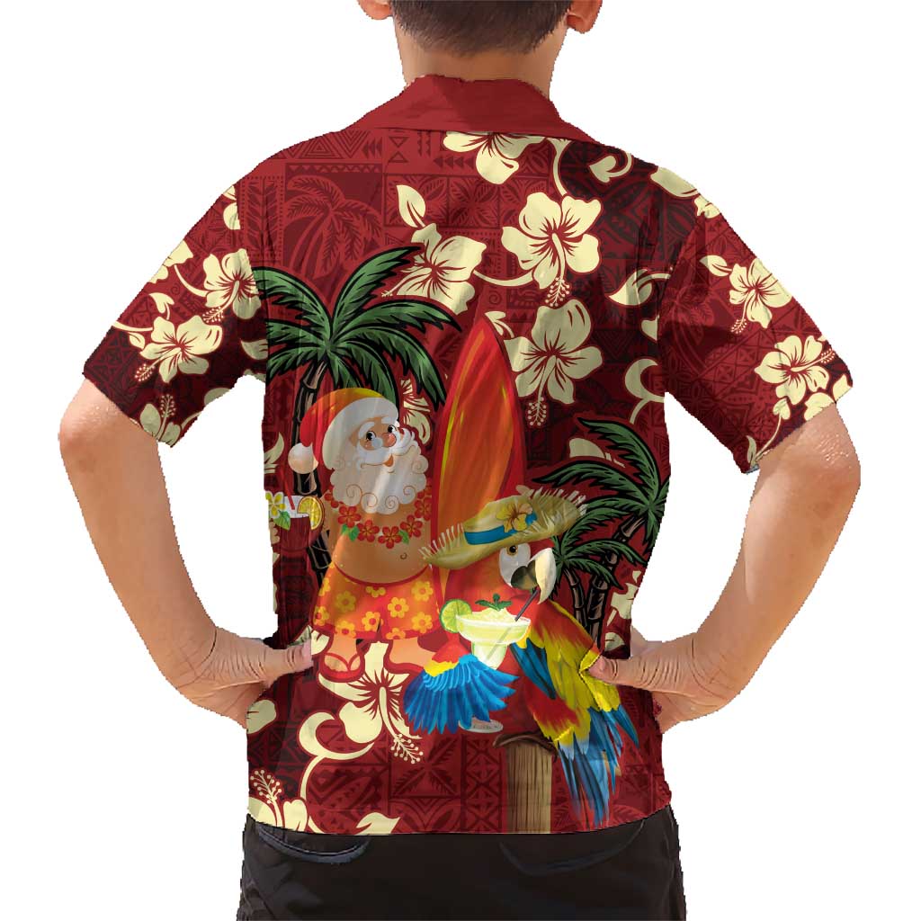 Crimson Red Tropical Christmas Hawaii Tapa Hawaiian Shirt Aloha Santa Drink Party LT7 - Polynesian Pride