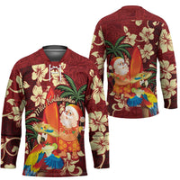 Crimson Red Tropical Christmas Hawaii Tapa Hockey Jersey Aloha Santa Drink Party LT7 - Polynesian Pride