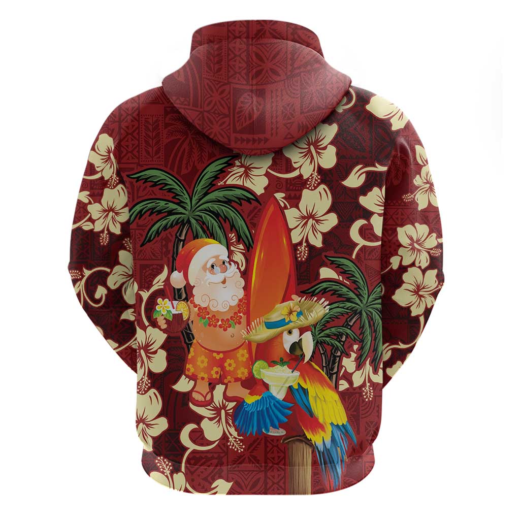 Crimson Red Tropical Christmas Hawaii Tapa Hoodie Aloha Santa Drink Party LT7 - Polynesian Pride