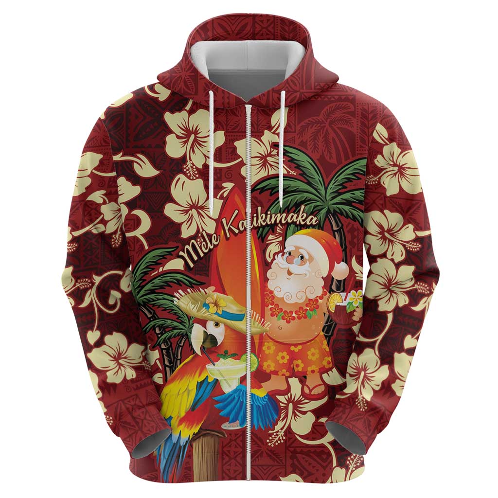 Crimson Red Tropical Christmas Hawaii Tapa Hoodie Aloha Santa Drink Party LT7 - Polynesian Pride