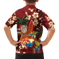 Crimson Red Tropical Christmas Hawaii Tapa Kid Hawaiian Shirt Aloha Santa Drink Party LT7 - Polynesian Pride