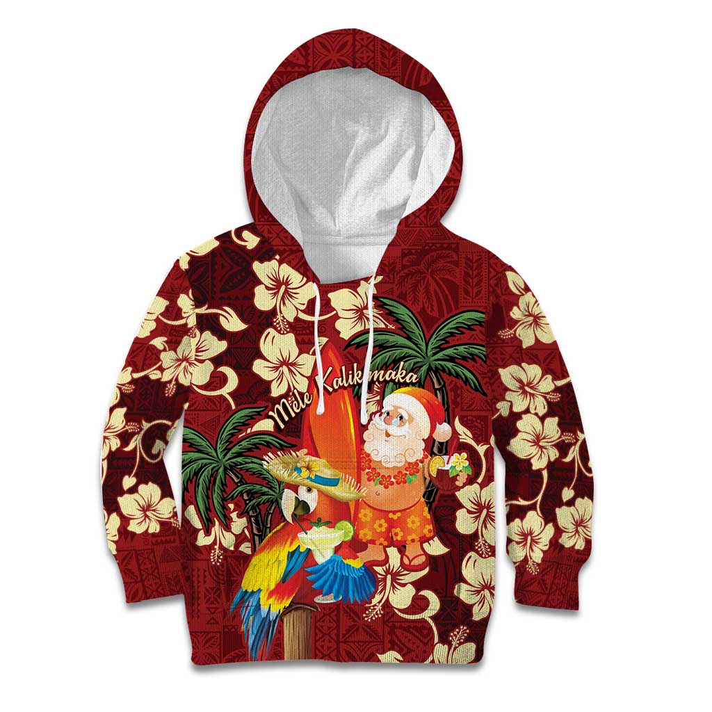 Crimson Red Tropical Christmas Hawaii Tapa Kid Hoodie Aloha Santa Drink Party LT7 Hoodie Red - Polynesian Pride