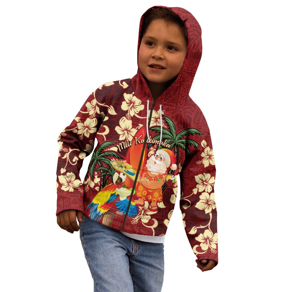 Crimson Red Tropical Christmas Hawaii Tapa Kid Hoodie Aloha Santa Drink Party LT7 - Polynesian Pride