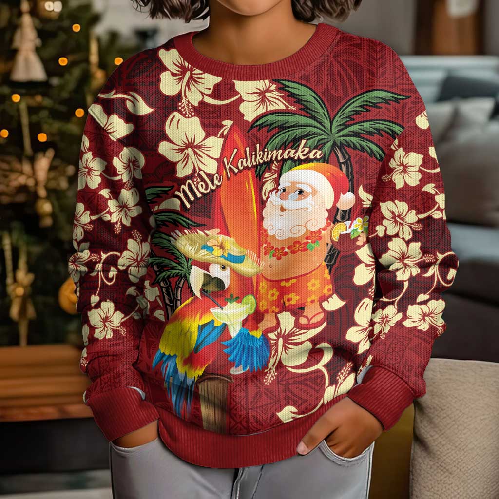 Crimson Red Tropical Christmas Hawaii Tapa Kid Ugly Christmas Sweater Aloha Santa Drink Party LT7 - Polynesian Pride