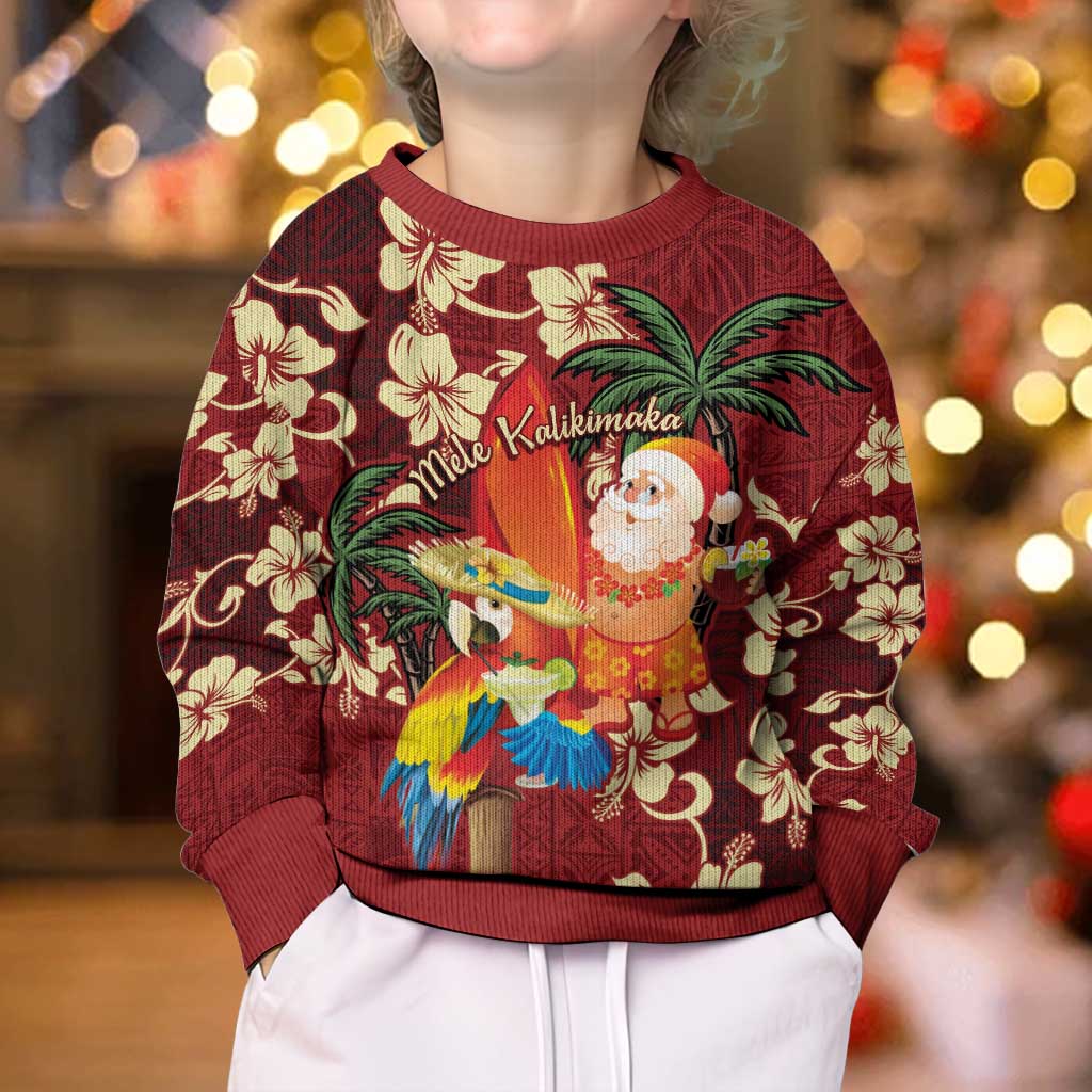 Crimson Red Tropical Christmas Hawaii Tapa Kid Ugly Christmas Sweater Aloha Santa Drink Party LT7 - Polynesian Pride