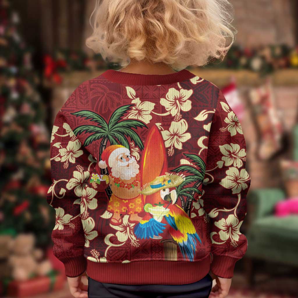 Crimson Red Tropical Christmas Hawaii Tapa Kid Ugly Christmas Sweater Aloha Santa Drink Party LT7 - Polynesian Pride
