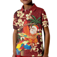 Crimson Red Tropical Christmas Hawaii Tapa Kid Polo Shirt Aloha Santa Drink Party LT7 Kid Red - Polynesian Pride