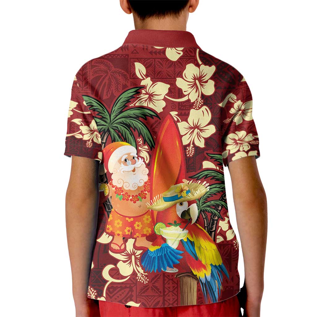 Crimson Red Tropical Christmas Hawaii Tapa Kid Polo Shirt Aloha Santa Drink Party LT7 - Polynesian Pride