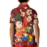 Crimson Red Tropical Christmas Hawaii Tapa Kid Polo Shirt Aloha Santa Drink Party LT7 - Polynesian Pride