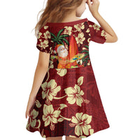 Crimson Red Tropical Christmas Hawaii Tapa Kid Short Sleeve Dress Aloha Santa Drink Party LT7 - Polynesian Pride