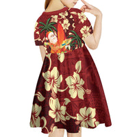 Crimson Red Tropical Christmas Hawaii Tapa Kid Short Sleeve Dress Aloha Santa Drink Party LT7 - Polynesian Pride