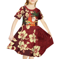 Crimson Red Tropical Christmas Hawaii Tapa Kid Short Sleeve Dress Aloha Santa Drink Party LT7 - Polynesian Pride