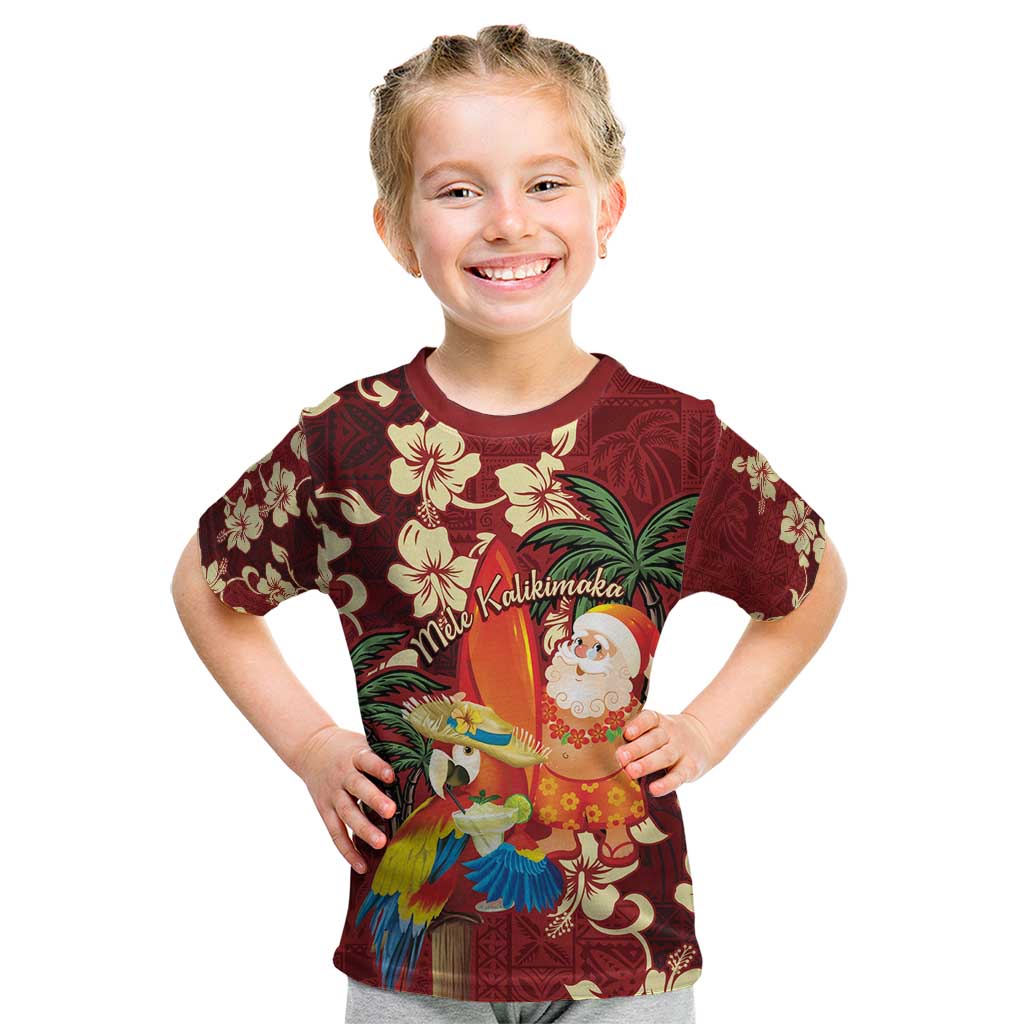Crimson Red Tropical Christmas Hawaii Tapa Kid T Shirt Aloha Santa Drink Party LT7 Red - Polynesian Pride